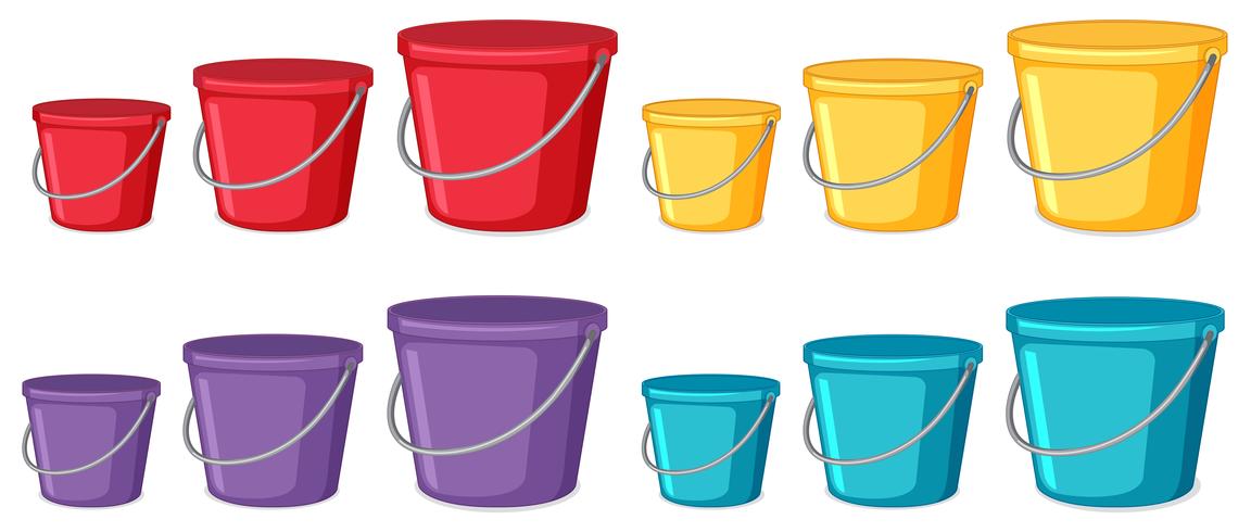 Set of bucket different color and size vector