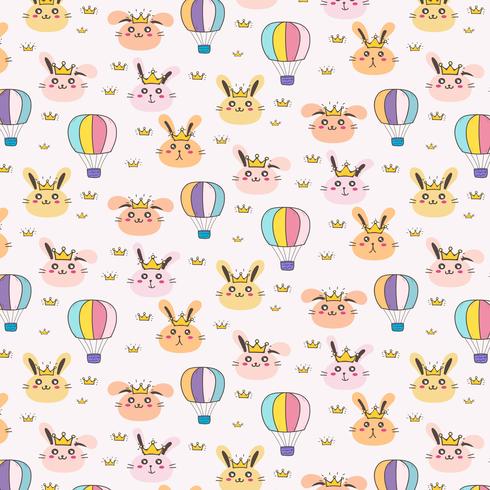 Princess Bunny Pattern Background For Kids. Vector Illustration.