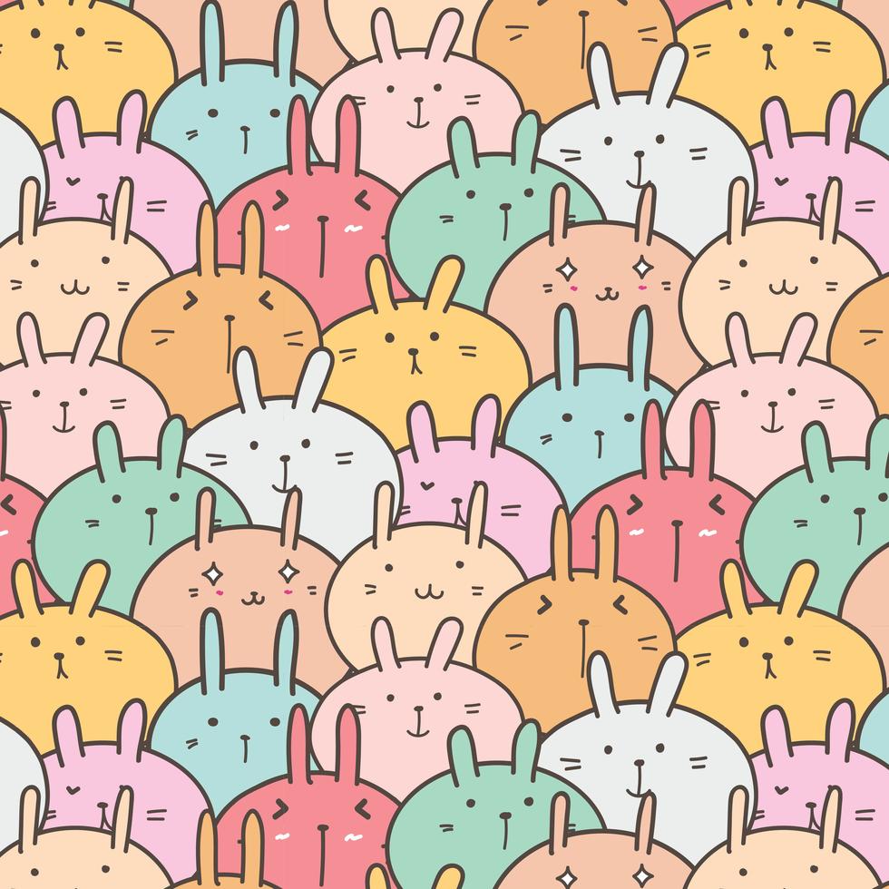 Cute Bunny Vector Pattern Background. Funny Doodle. Handmade Vector