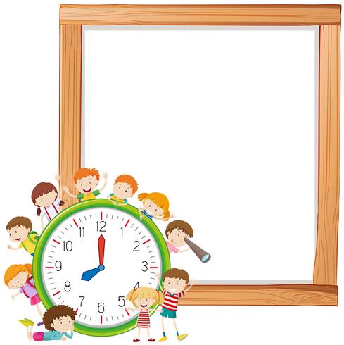 Children and clockon note template vector