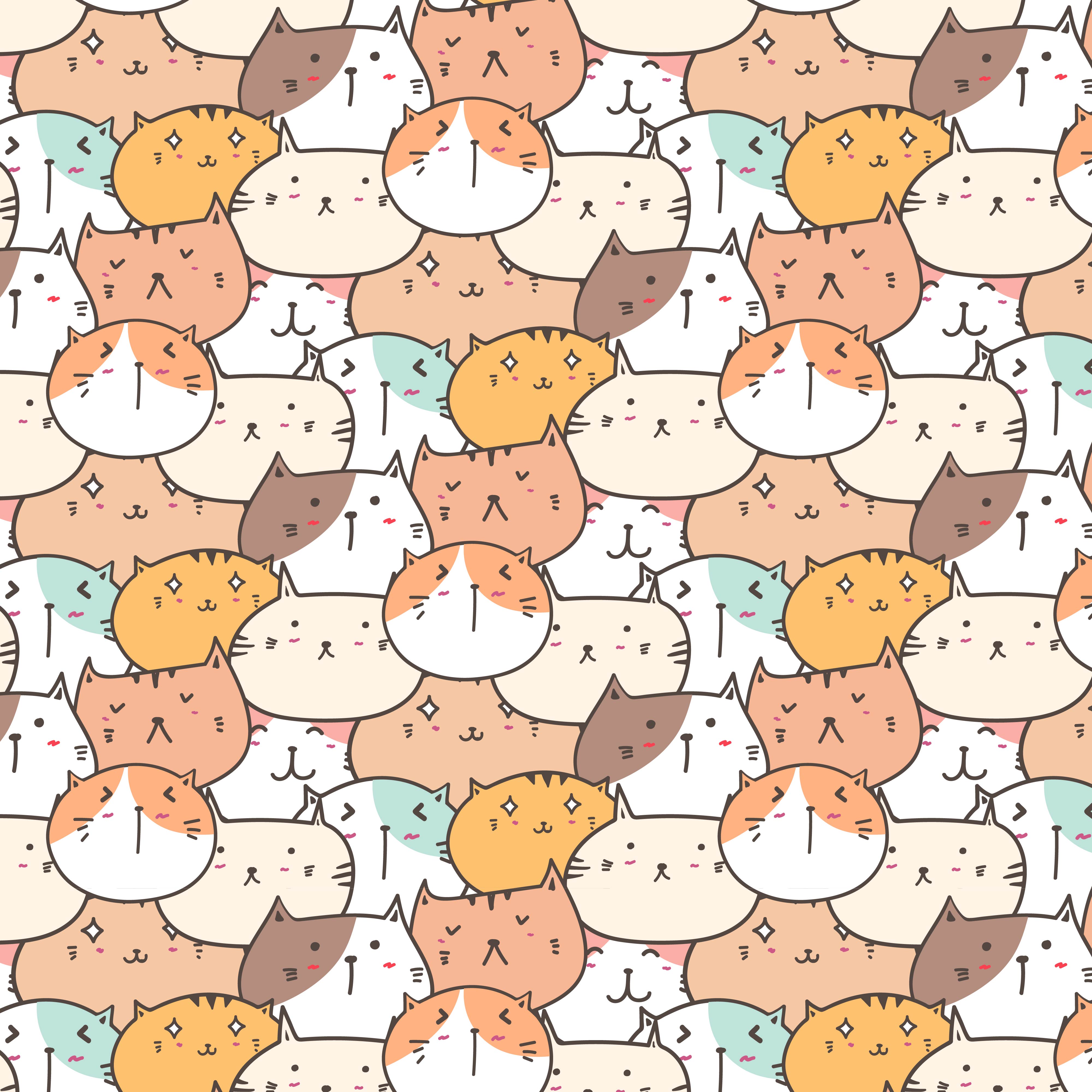 Cute Cats Vector Pattern Background. Fun Doodle. Handmade Vector ...