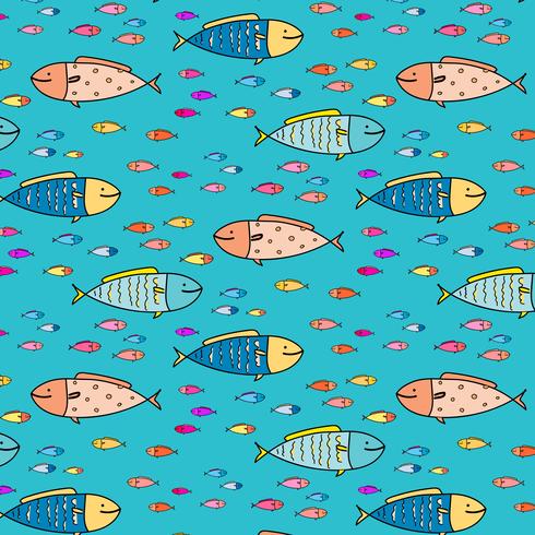 Hand Drawn Abstract Fish Pattern Background. Vector Illustration.