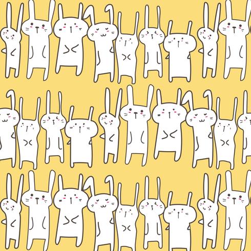 Cute Bunny Vector Pattern Background. Funny Doodle. Handmade Vector Illustration.