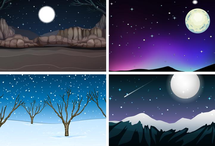 Set of nature landscape at night vector