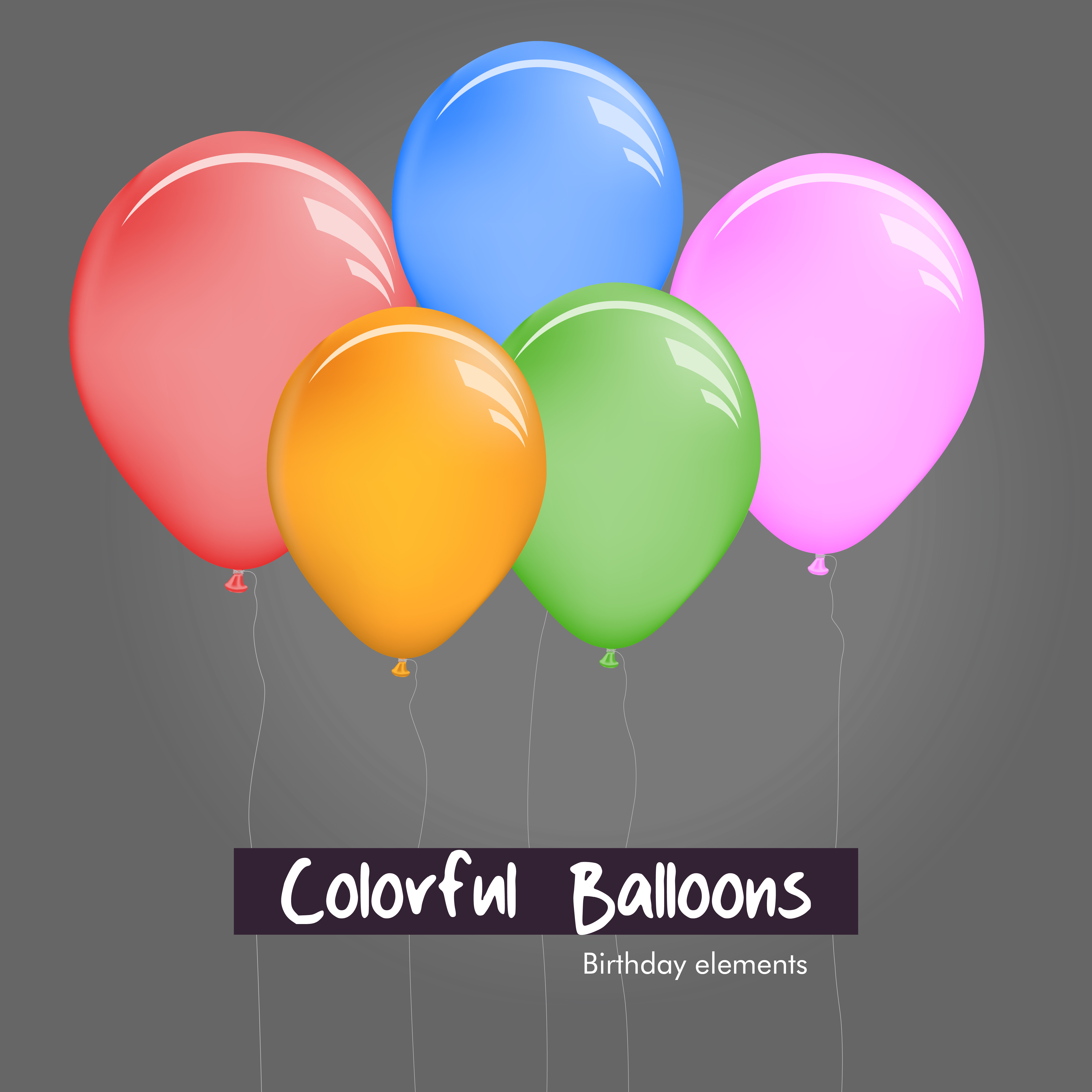 Colorful different size balloons in front of gray background 613981