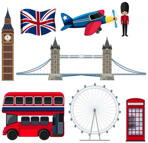 Un conjunto de elementos turísticos de Inglaterra. vector