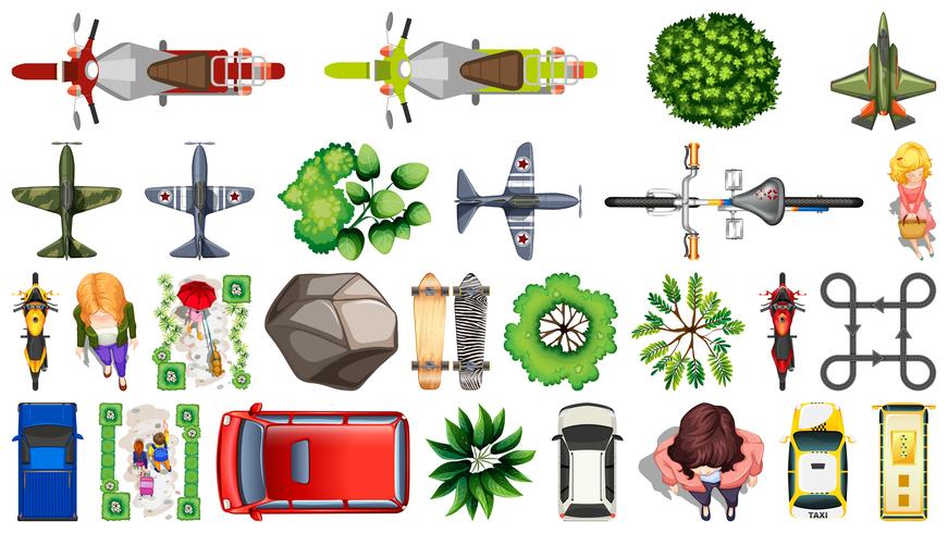 Set of aerial view objects vector