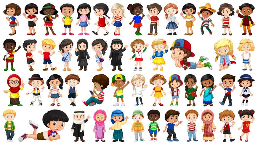 Conjunto de carácter multicultural. vector