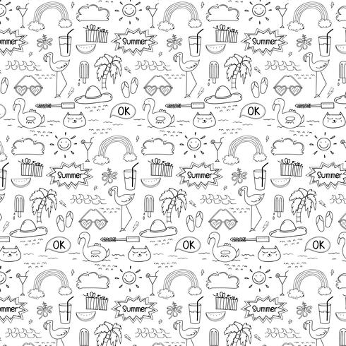 Pattern With Hand Drawn Doodle Summer Background. Doodle Funny. Handmade Vector Illustration.