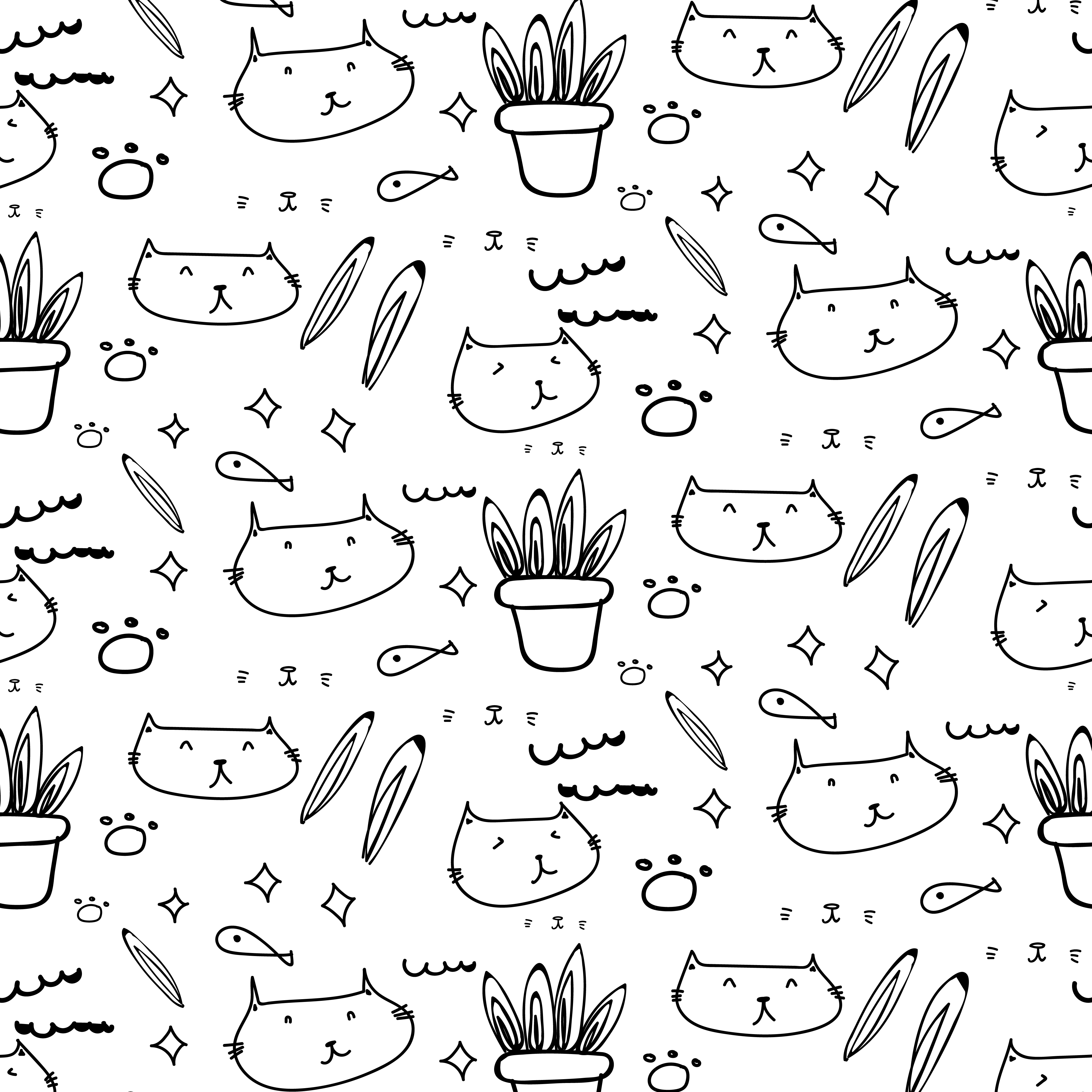 Cute cat doodle pattern background. 614010 Vector Art at Vecteezy