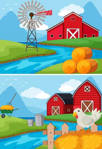 Two scenes of farm along the river vector