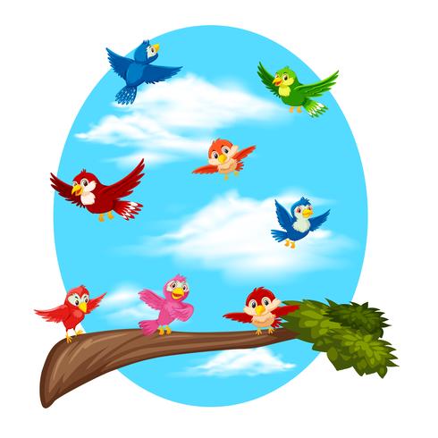 Birds flying on sky vector