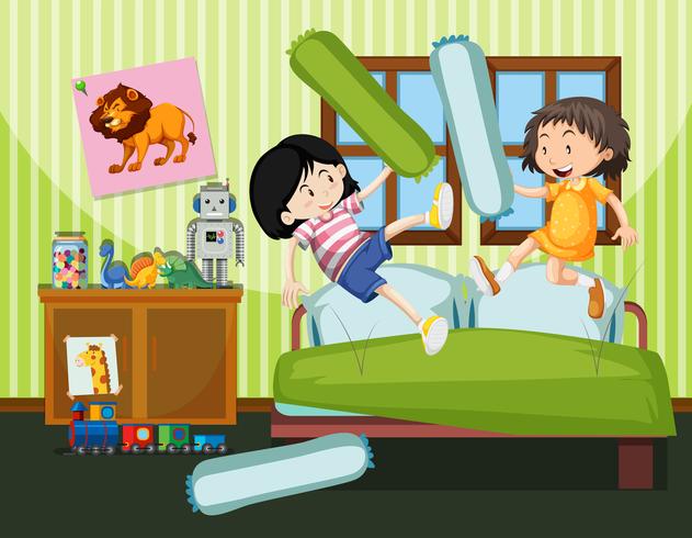 Two Girls Having A Pillow Fight Download Free Vectors Clipart