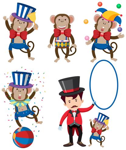 Un conjunto de personajes de circo mono. vector