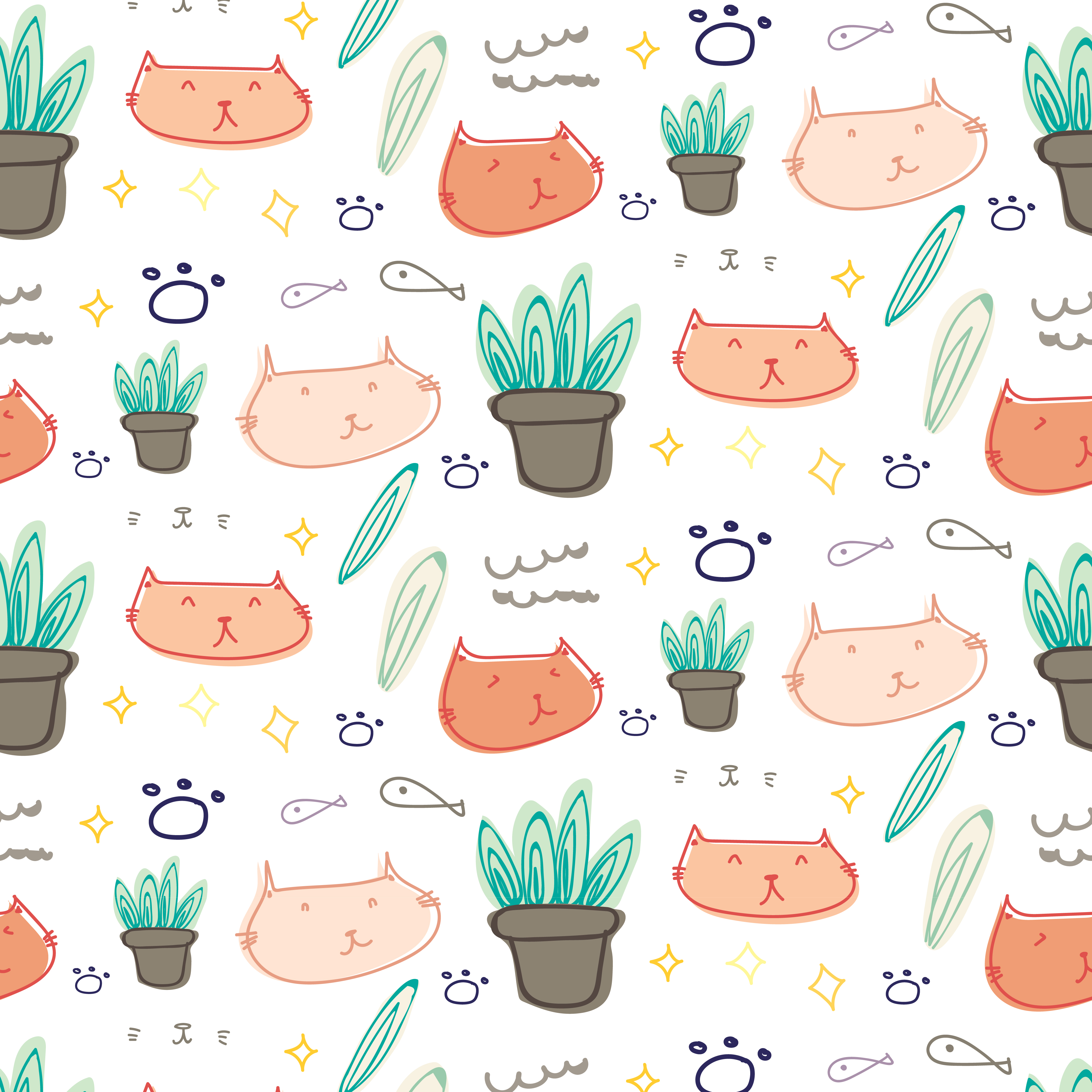 Cute cat doodle pattern background. 614066 Vector Art at Vecteezy