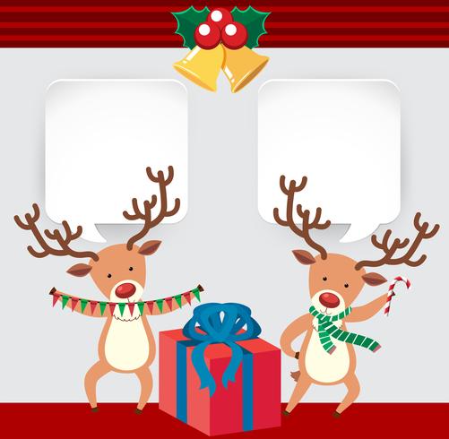 Christmas card with two reindeers and present vector