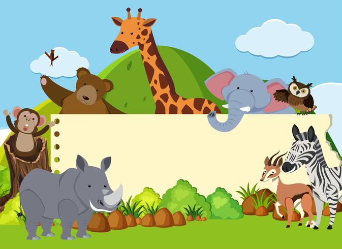 Border template with wild animals in the field vector