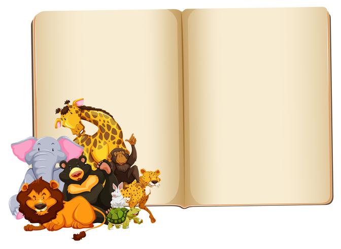Wild animal on blank book template vector