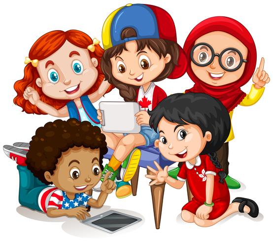 Children working in group vector