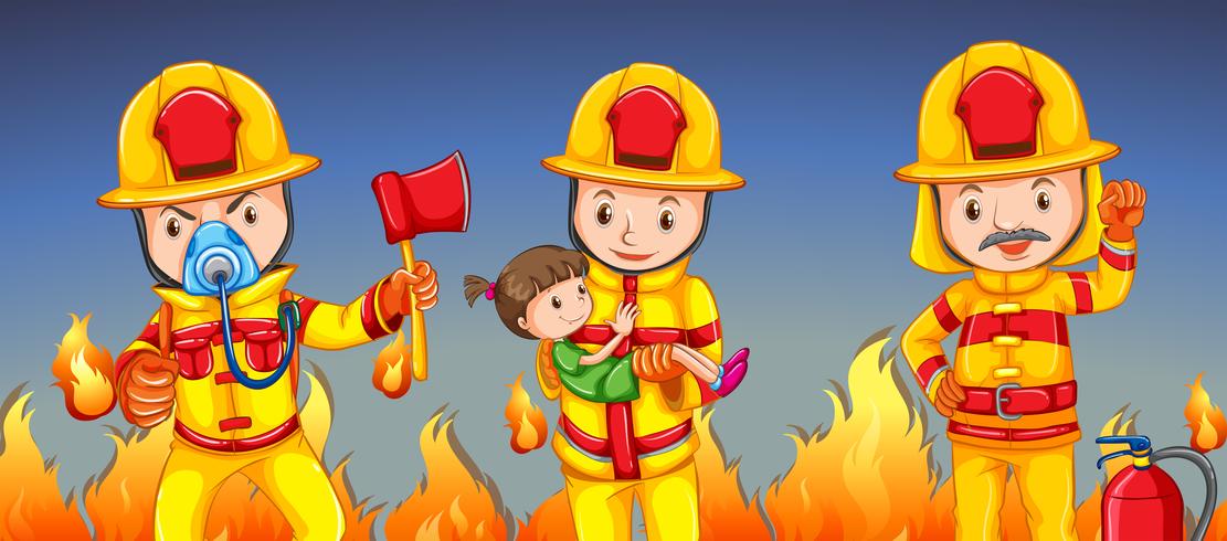 Firefighter helping a girl vector