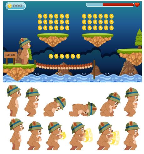 Bear jumping game template vector