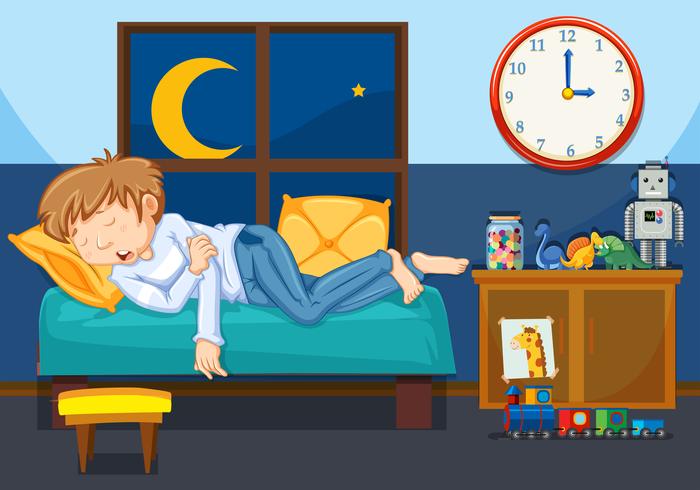 A young man sleeping in bedroom vector