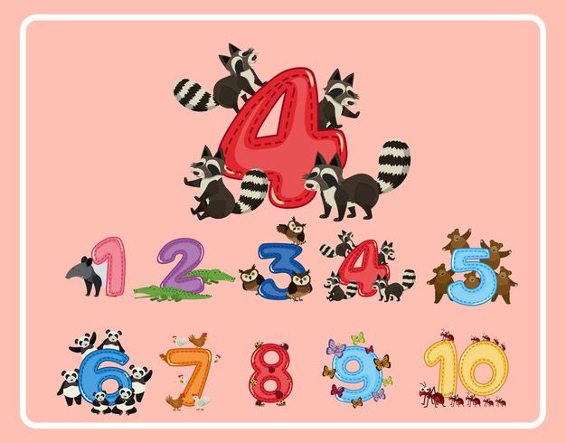 Number 1 to 10 with Animals vector