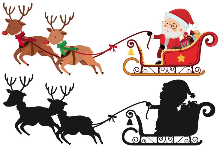 Christmas silhouette with Santa and reindeers vector