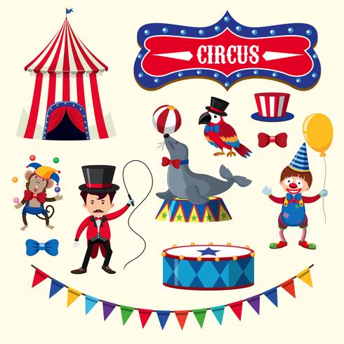 Actuación de circo con elemento de animales. vector