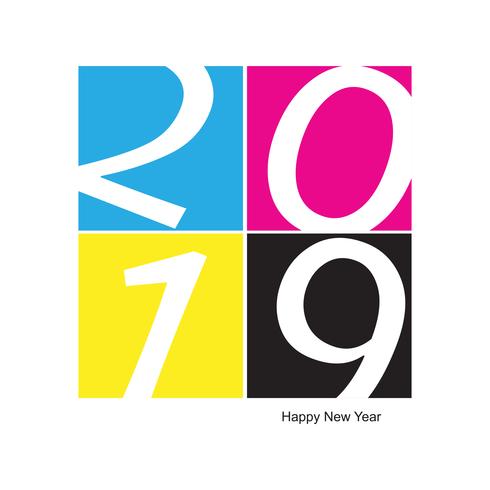 2019 feliz año nuevo fondo de impresión offset CMYK vector