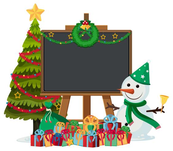 Snowman with blackboard frame vector