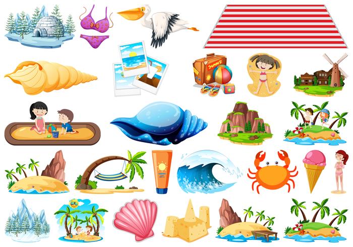 Set of summer and winter vector