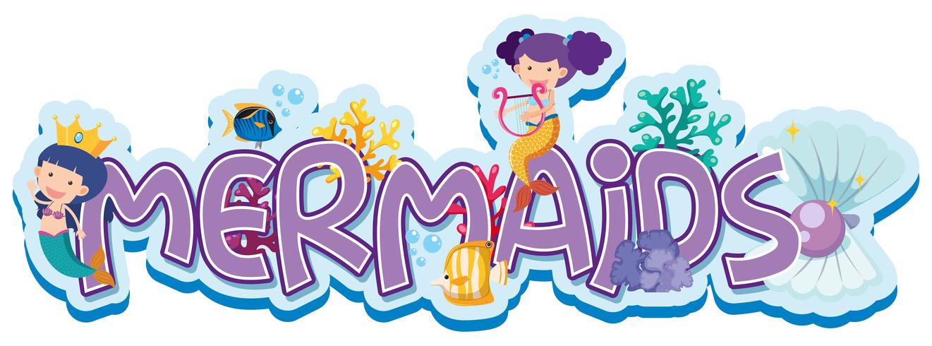 Font design for word mermaids with two mermaids underwater vector