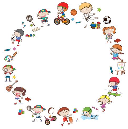 Doodle niños con plantilla de actividades vector