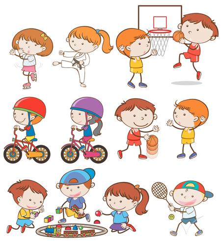 Kids Doing Activities on White Background vector