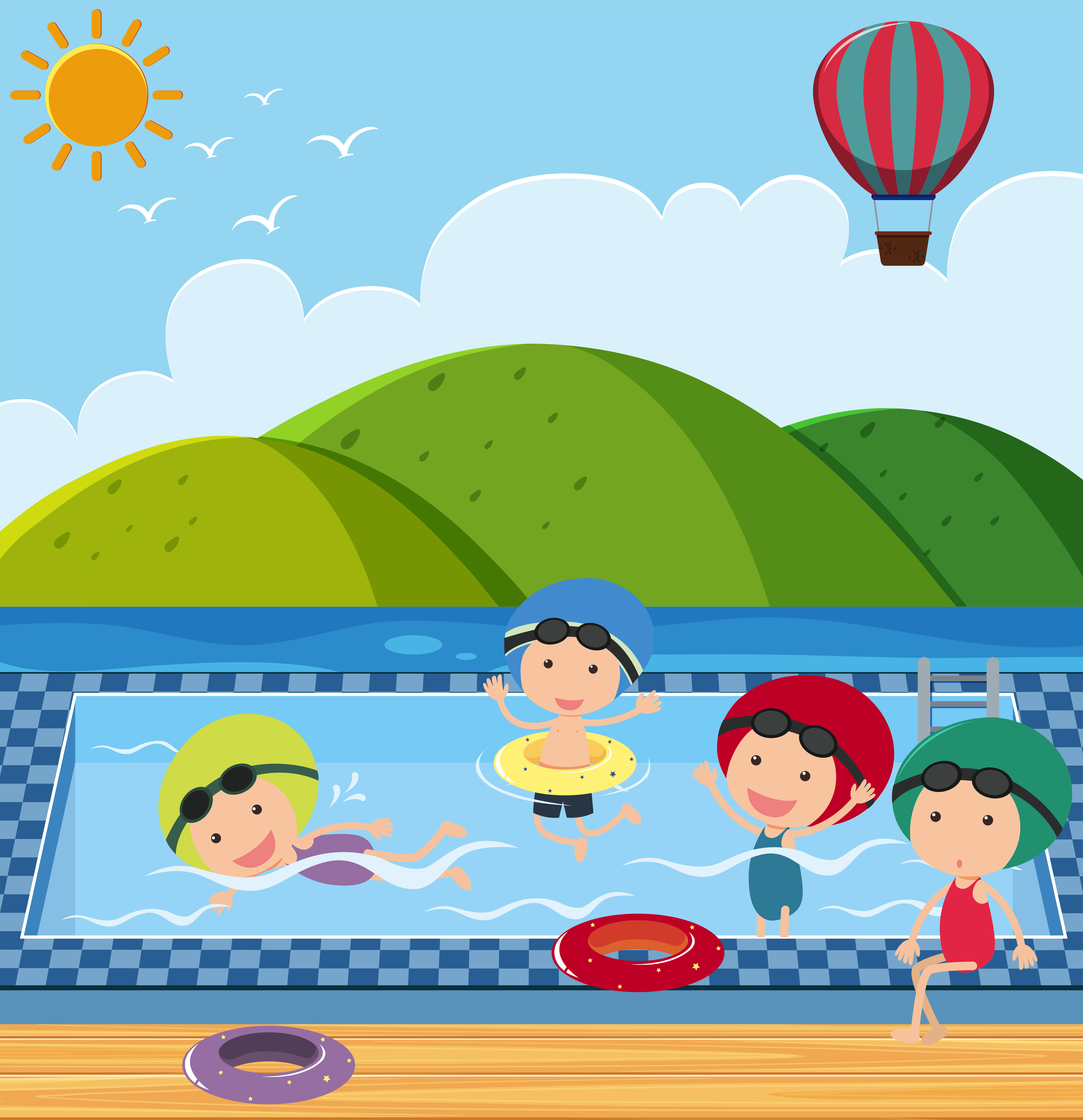 Many children in the swimming pool 614248 Vector Art at Vecteezy