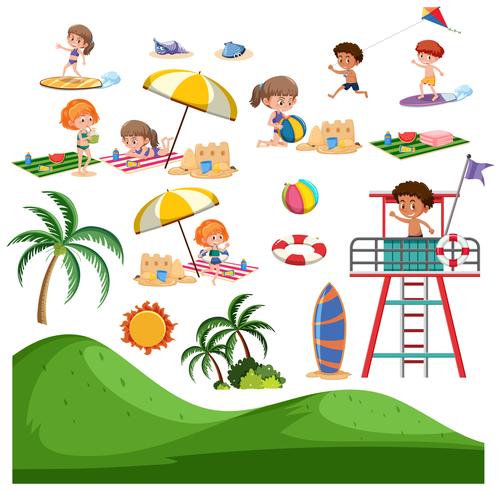 Set of summer beach activity vector