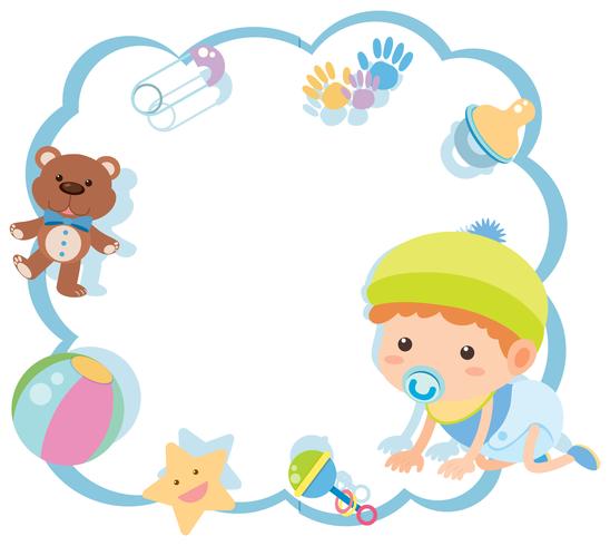 Border template with cute baby and toys vector