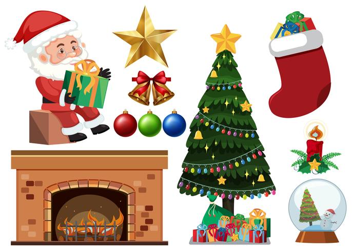 Set of christmas objects vector