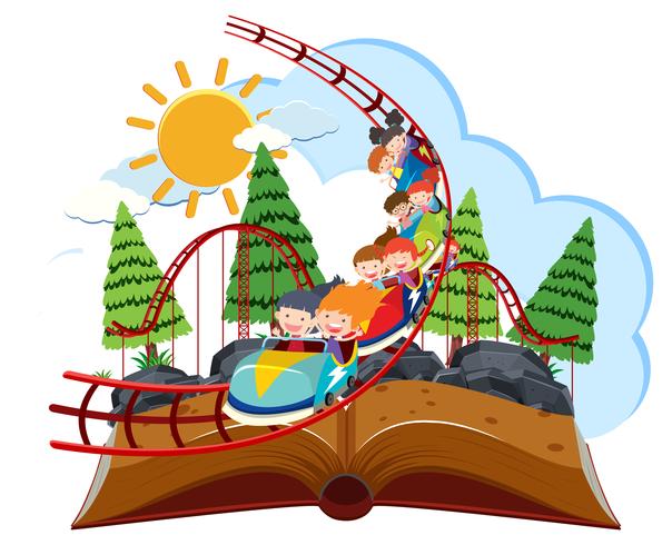 Rollacoaster theme park on pop up book vector