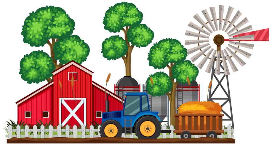 A Farming Scene and Tractor vector
