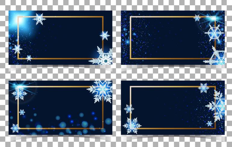 Four card template with snowflakes background vector