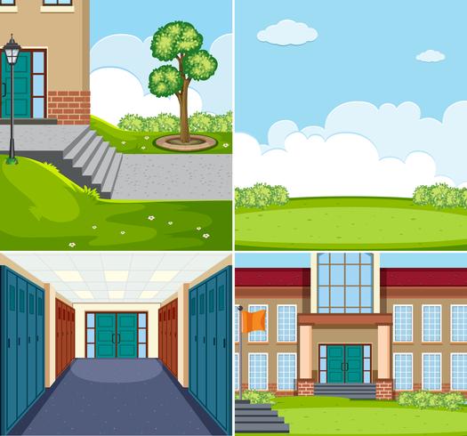 Set of school scene vector