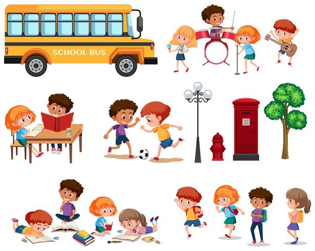 Conjunto de niños de la escuela aislados vector