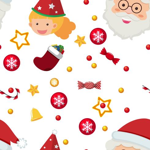 Seamless background template with Santa and ornaments vector