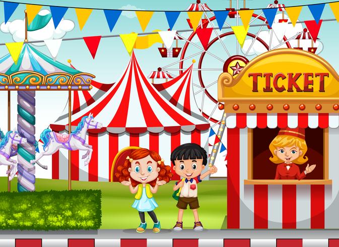 Children at the circus ticket booth vector