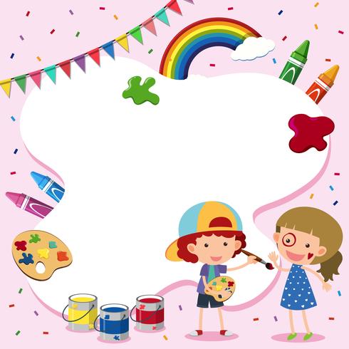 Frame template with kids and paintbrush vector