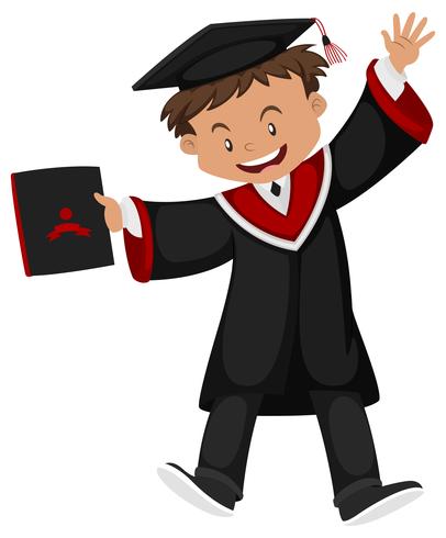 Hombre en vestido de graduación negro con gorra vector