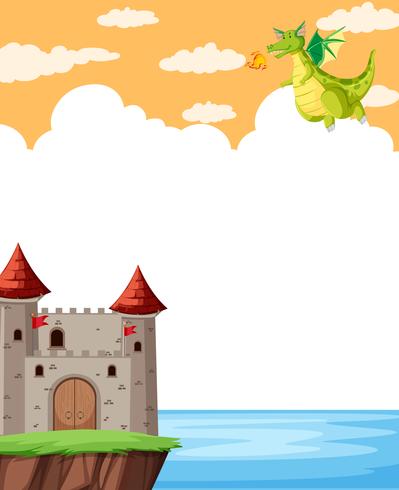 Castillo de fantasía en plantilla de nota vector