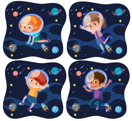 Conjunto de niños explorando el espacio vector